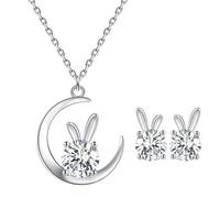 Juego de aretes de conejo de Pascua para mujer, plata de ley 925, colgante de cristal austriaco, aretes hipoalergénicos, juego de joyas de Pascua, talla única, Cobre, No es una piedra preciosa