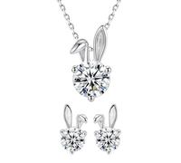 Juego de aretes de conejo de Pascua para mujer, plata de ley 925, colgante de cristal austriaco, aretes hipoalergénicos, juego de joyas de Pascua, talla única, Metal, No es una piedra preciosa