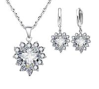 Juego de aretes de conejo de Pascua para mujer, plata de ley 925, colgante de cristal austriaco, aretes hipoalergénicos, juego de joyas de Pascua, talla única, Zinc, No es una piedra preciosa