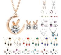 Juego de aretes de conejo de Pascua para mujer, plata de ley 925, colgante de cristal austriaco, aretes hipoalergénicos, juego de joyas de Pascua, talla única, Cobre, No es una piedra preciosa