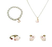 Juego de aretes de conejo de Pascua para mujer, plata de ley 925, colgante de cristal austriaco, aretes hipoalergénicos, juego de joyas de Pascua, talla única, Metal, No es una piedra preciosa
