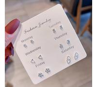 Juego de aretes de corazón y lazo en estilo coreano para mujer, joyería de material de aleación, ligeros y cómodos de llevar todo el día (S)