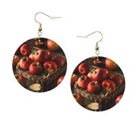 Juego de aretes de cuero con estampado de frutas rojas en una cesta para mujer, 1 par de aretes ligeros bohemios perforados, regalo de joyería para mujeres y niñas