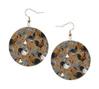 Juego de aretes de cuero con estampado de gallo y pollo para mujer, 1 par de aretes ligeros bohemios perforados, regalo de joyería para mujeres y niñas