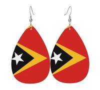Juego de aretes de cuero de la República Democrática de Timor-Leste de piel sintética con forma de lágrima para mujer, aretes colgantes de cuero ligero.