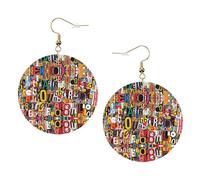 Juego de aretes de cuero impresos con letras y números para mujer, 1 par de aretes ligeros bohemios perforados, regalo de joyería para mujeres y niñas