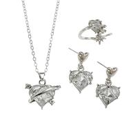 Juego de aretes de gota brillantes con colgante de boda, joyería de fiesta, adecuado para novia y ocasiones especiales, joyería de corazón, talla única, como se describe, como se describe
