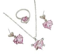 Juego de aretes de gota brillantes con colgante de boda, joyería de fiesta, adecuado para novia y ocasiones especiales, joyería de corazón, talla única, como se describe, como se describe