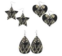 Juego de aretes de gota ligeros, aretes colgantes de cuero para mujeres y niñas, diseño de calavera, esqueleto y besos, talla única, Cuero sintético
