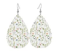 Juego de aretes de lágrima con acuarelas de flores y acuarelas de temporada, aretes de cuero de moda para mujer, regalo de joyería de fiesta de cumpleaños