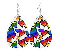 Juego de aretes de lágrima con diseño de corazón del orgullo gay de color arcoíris, de piel sintética, para mujeres y niñas, regalo de cumpleaños o Navidad