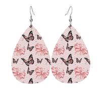 Juego de aretes de lágrima con diseño de mariposa rosa, aretes de cuero de moda para mujer, regalo de joyería de fiesta de cumpleaños