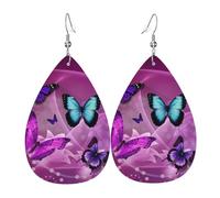 Juego de aretes de lágrima con diseño de mariposas moradas, de piel sintética, para mujeres y niñas, regalo de cumpleaños o Navidad
