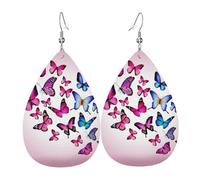 Juego de aretes de lágrima con diseño de mariposas rosas, de piel sintética, para mujeres y niñas, regalo de cumpleaños o Navidad