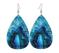 Juego de aretes de lágrima de cuero azul aguamarina brillante, turquesa, ligeros, bohemios, regalo de joyería para mujeres y niñas