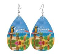 Juego de aretes de lágrima de cuero de moda con diseño de loro, piña, pájaro, de verano, ligeros, bohemios, regalo de joyería para mujeres y niñas