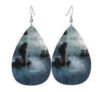 Juego de aretes de lágrima de cuero de sirena para niña, ligeros, bohemios, regalo de joyería para mujeres y niñas