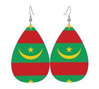 Juego de aretes de piel sintética con diseño de la bandera de Mauritania para mujer, aretes colgantes de cuero ligero
