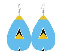Juego de aretes de piel sintética con diseño de la bandera de Santa Lucía para mujer, aretes colgantes de cuero ligero