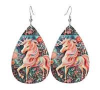 Juego de aretes de piel sintética de unicornio con corte de papel rosa para mujer, aretes colgantes de cuero ligero