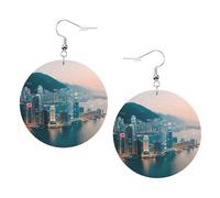 Juego de aretes de piercing con estampado de Hong Kong para mujer, 1 par de aretes de piel sintética de moda para cumpleaños, Navidad, regalos para mujer