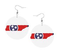Juego de aretes redondos con diseño de mapa de la bandera del estado de Tennessee para mujer, 1 par de aretes perforados de cuero ligero, regalos de joyería de moda para mujeres y niñas, One Size