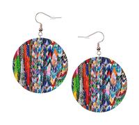 Juego de aretes redondos de cuero con estampado de grullas de papel multicolor de origami, 1 par de aretes de cuero elegantes para mujer, regalos de joyería, One Size, Poliéster