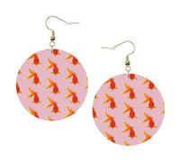 Juego de aretes redondos de cuero con estampado de peces auténticos, 1 par de aretes de cuero elegantes para mujer, joyería de regalo, One Size, Poliéster
