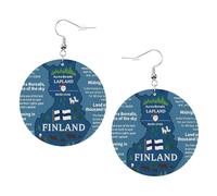 Juego de aretes redondos impresos con mapa de Finlandia con varias hazañas para mujer, 1 par de aretes perforados de cuero ligero, regalos de joyería de moda para mujeres y niñas, One Size, Poliéster