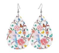 Juego de aretes románticos y elegantes con diseño de pájaros y mariposas, de piel sintética de moda para mujeres y niñas, regalo de cumpleaños y Navidad
