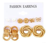 Juego de aretes vintage de corazón y mariposa dorados con diseños geométricos y perlas, 6 piezas para mujer, material de aleación con acabado galvanizado para mayor durabilidad y brillo (B)