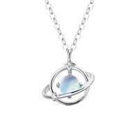 Juego de aretes y collares de plata con circonita azul creativa de planeta para boda, joyería de boda, juego de aretes apilables, talla única, Metal, No es una piedra preciosa