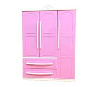 Juego de armario moderno rosa de tres puertas para jugar para muebles Barbi, puede poner zapatos, ropa, accesorios con vestirse para niñas, juguetes de hilo grande