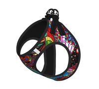 Juego de arnés ajustable con estampado abstracto de monstruos para gatos y perros, chaleco de malla suave y transpirable con diseño reflectante, correa a prueba de fugas para mascotas pequeñas para