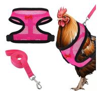 Juego de arnés de correas de pollo, doble ajuste, sin tirones, cómodo chaleco de malla para exteriores, cuerda de control para conejo, hurón, ardilla, gallinas, patos y gansos (rosa, S)
