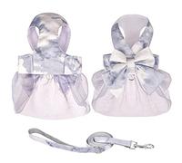 Juego de arnés para perro con correa, falda de encaje con lazo degradado, vestido de princesa, chaleco para gatito y cachorro con anillo en D, talla S