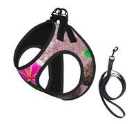 Juego de arnés reflectante para perro, diseño de plantas tropicales, con estampado de flores rosas, chaleco adecuado para perros, gatos y razas pequeñas