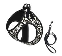 Juego de arnés y correa con estampado de leopardo negro para perro, ajustable, transpirable, suave, chaleco de malla para mascotas con tira reflectante