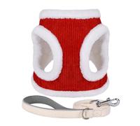 Juego de arnés y correa de invierno para perro, chaleco de piel suave para perros y gatos pequeños y medianos, arnés cálido de chihuahua bulldog francés con tira reflectante (rojo, XS (antiguo))