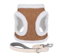 Juego de arnés y correa de invierno para perro, chaleco de piel suave para perros y gatos pequeños y medianos, arnés cálido de chihuahua bulldog francés con tira reflectante (marrón, XS (antiguo))