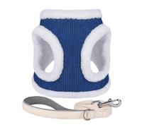 Juego de arnés y correa de invierno para perro, chaleco de piel suave para perros y gatos pequeños y medianos, arnés cálido de chihuahua bulldog francés con tira reflectante (azul, M)