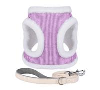 Juego de arnés y correa de invierno para perro, chaleco de piel suave para perros y gatos pequeños y medianos, arnés cálido de chihuahua bulldog francés con tira reflectante (morado, XS (antiguo))