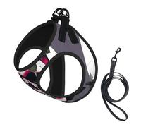 Juego de arnés y correa de malla suave con estampado de calavera rosa para perro, cachorro, gato, chaleco acolchado cómodo sin tirones