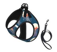 Juego de arnés y correa de malla suave con estampado de medusas para perro, cachorro, gato, chaleco acolchado cómodo sin tirones