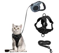 Juego de arnés y correa para gato, arnés para gatitos a prueba de fugas con correa retráctil para gatos, correa extensible automática de 5 m, para perros, cachorros, mascotas que caminan (negro, S)