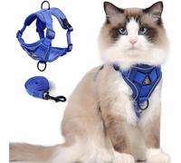 Juego de arnés y correa para gato, chaleco ajustable a prueba de escape mejorado con correa para gatitos y cachorros, chaqueta de malla suave transpirable con tiras reflectantes para noche oscura