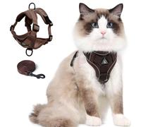 Juego de arnés y correa para gato, chaleco ajustable a prueba de escape mejorado con correa para gatitos y cachorros, chaqueta de malla suave transpirable con tiras reflectantes para noche oscura