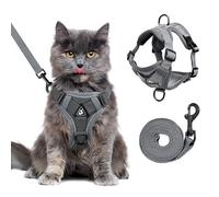 Juego de arnés y correa para gatos a prueba de escape para todo tipo de gatos, chaleco de malla suave reflectante ajustable con 4 hebillas, arnés transpirable para caminar para gatitos a gatos XL