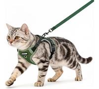 Juego de arnés y correa para gatos, arnés para gatitos a prueba de escape con correa ajustable, ligero y suave, con tiras reflectantes, malla transpirable para gatos seguros al aire libre (verde, S)
