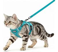 Juego de arnés y correa para gatos, arnés para gatitos a prueba de escape con correa ajustable, ligero y suave, con tiras reflectantes, malla transpirable para gatos seguros al aire libre (azul, M)